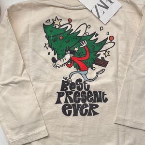 Zara Kids Cream Long Sleeve Tee with Festive Graphic